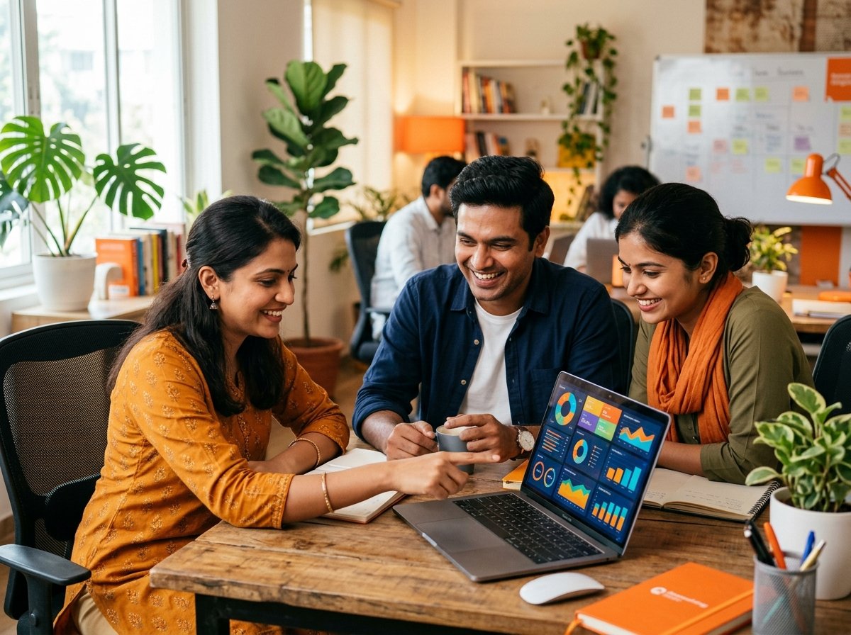 1SMART DIGITAL team reviewing a client's marketing dashboard
